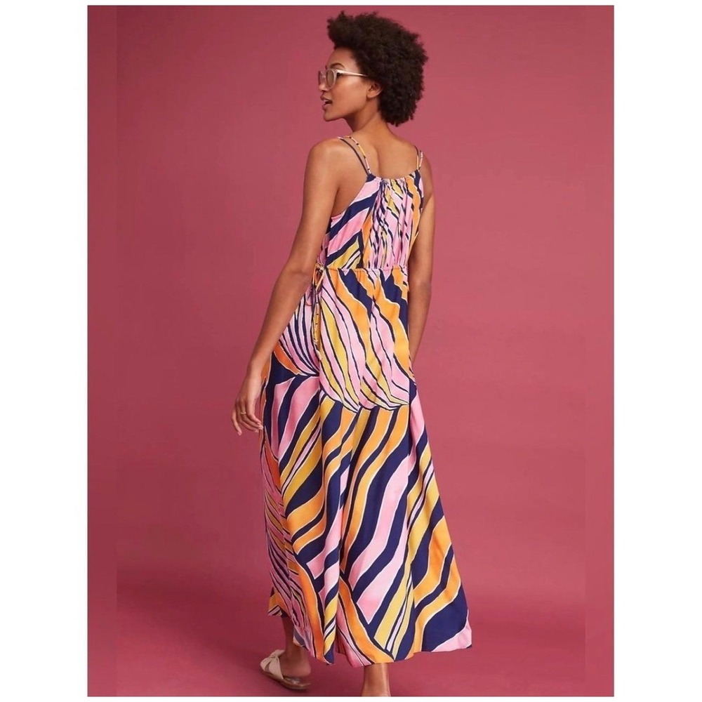 Maeve Anthropologie Pink Orange Swirl Graphic Print Wide Leg Jumpsuit 0 Oversize - Picture 2 of 13